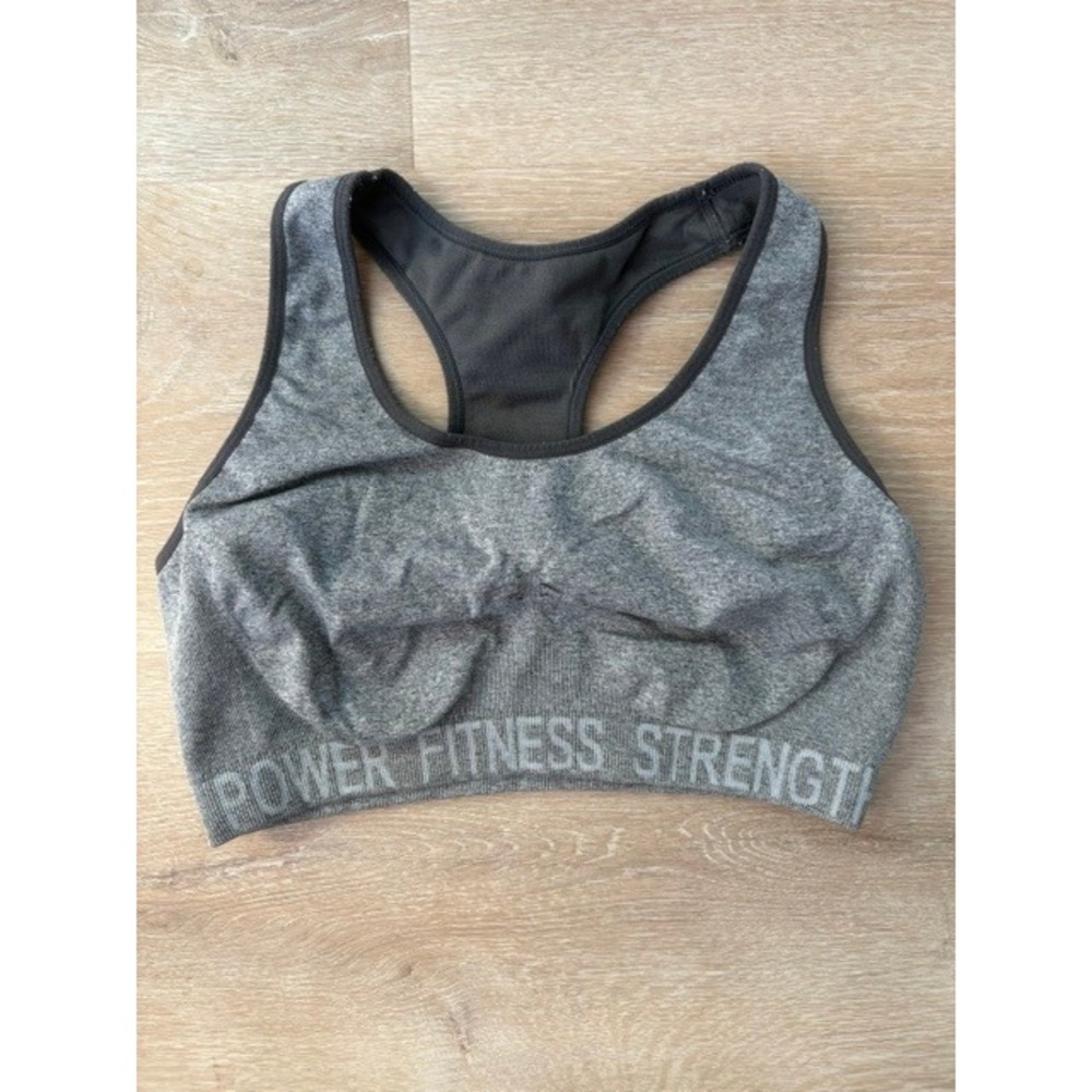 Power Fitness Strength Womens Racerback Sports Bra Marled Gray Seamless Knit